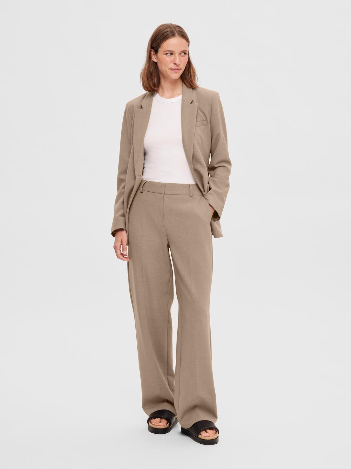 Rita Mid Waist Wide Pant - Camel Melange