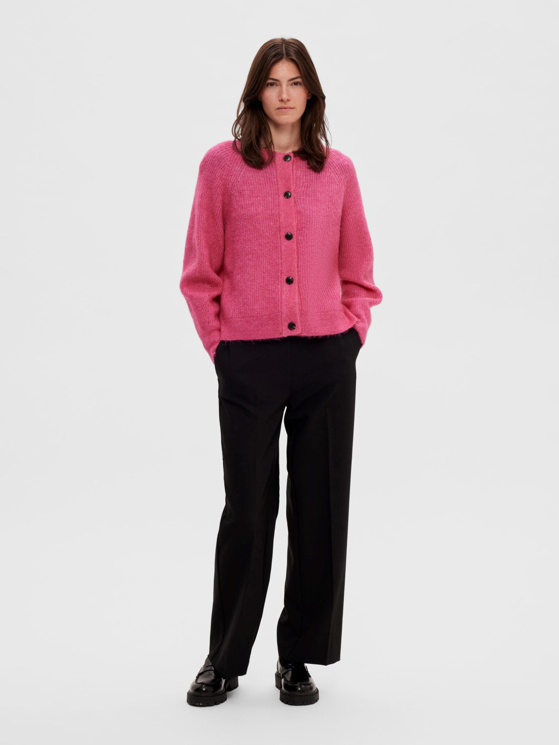 Lulu Ls Knit Short Cardigan - Fuchsia Purple