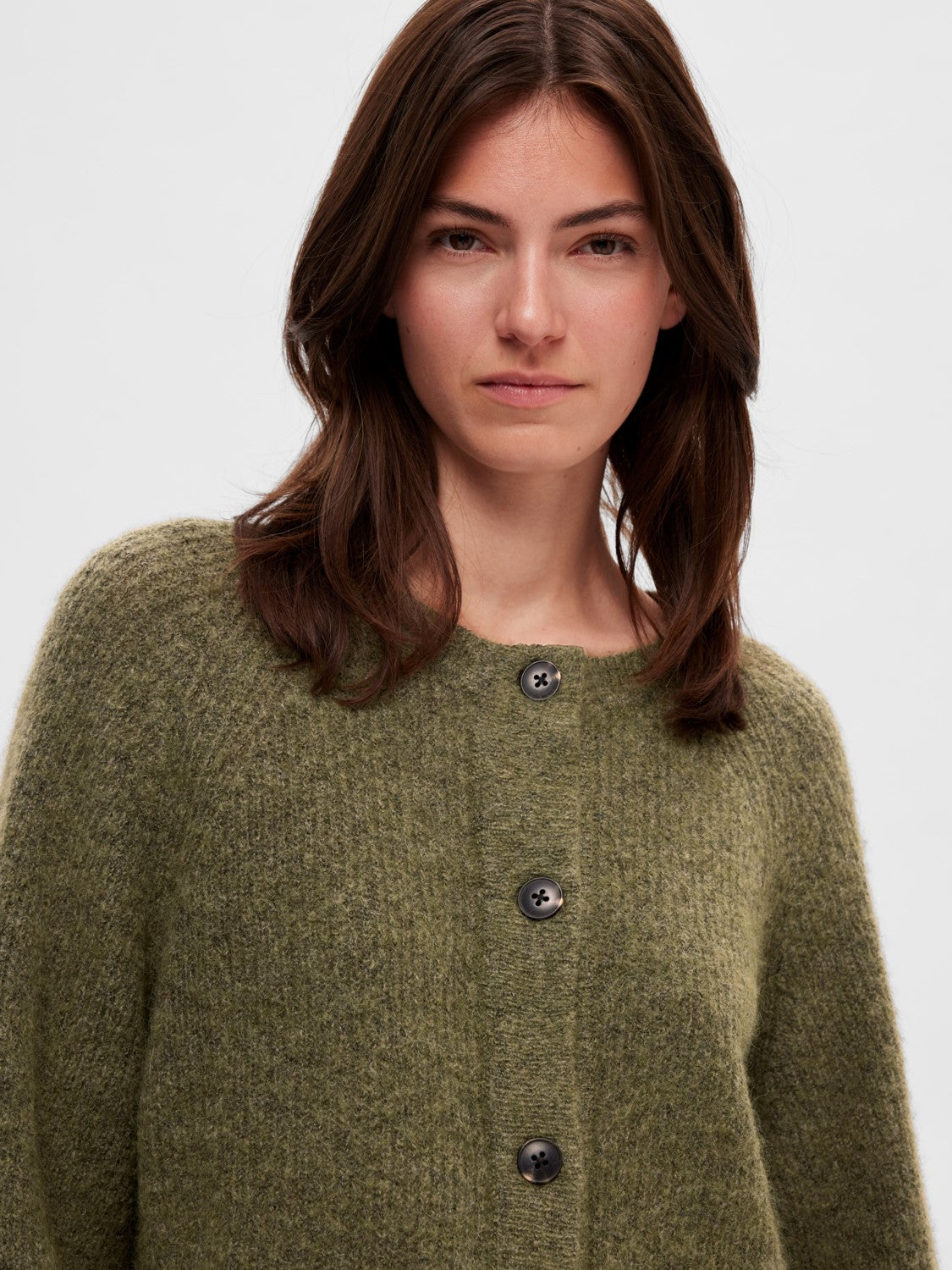 Lulu Ls Knit Short Cardigan - Dusky Green