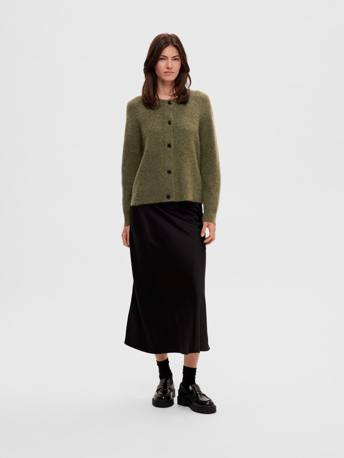 Lulu Ls Knit Short Cardigan - Dusky Green