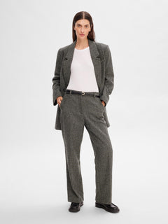 Hera HW Wide Pant - Dark Grey Melange Herringbone