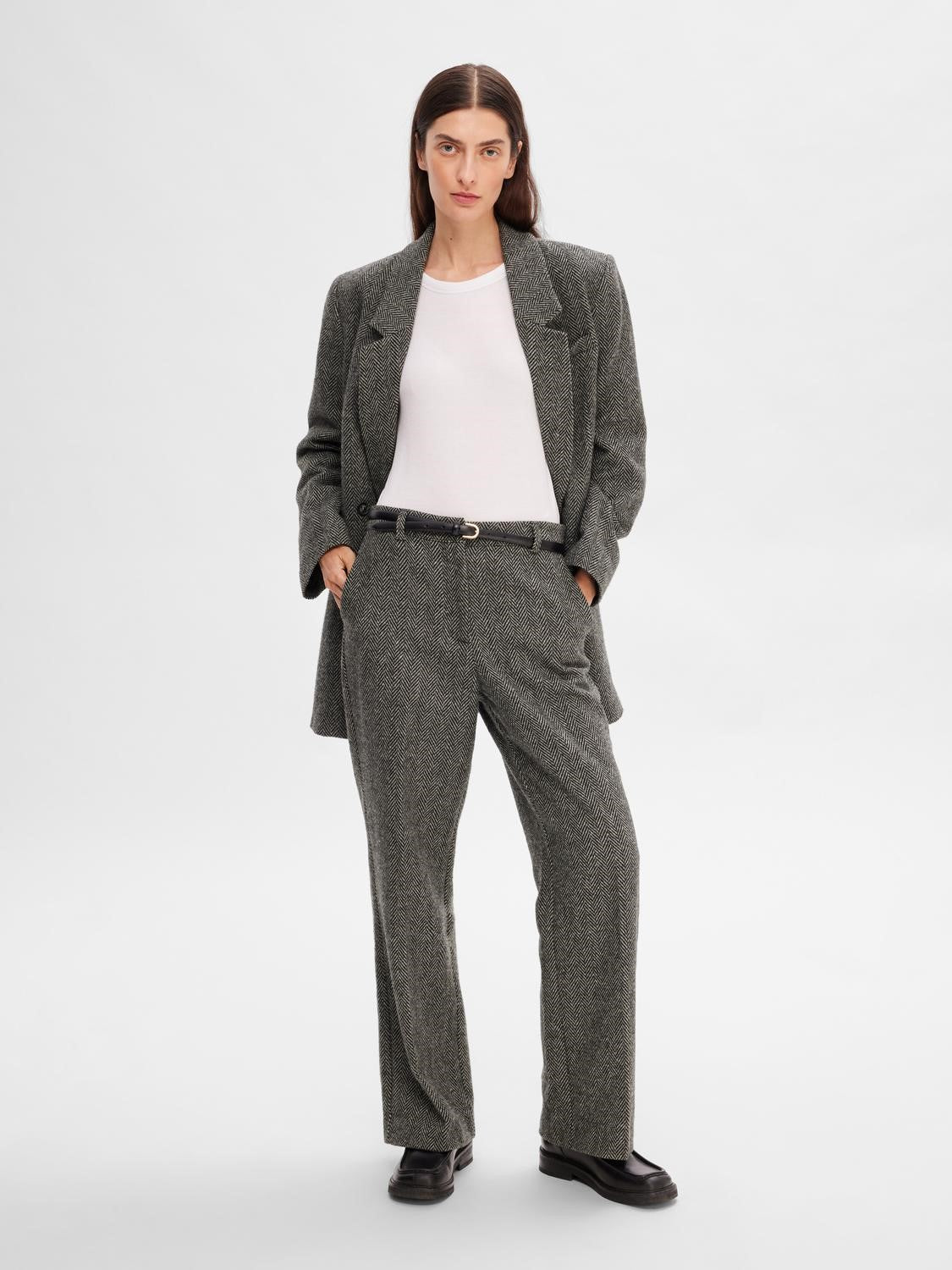 Hera HW Wide Pant - Dark Grey Melange Herringbone