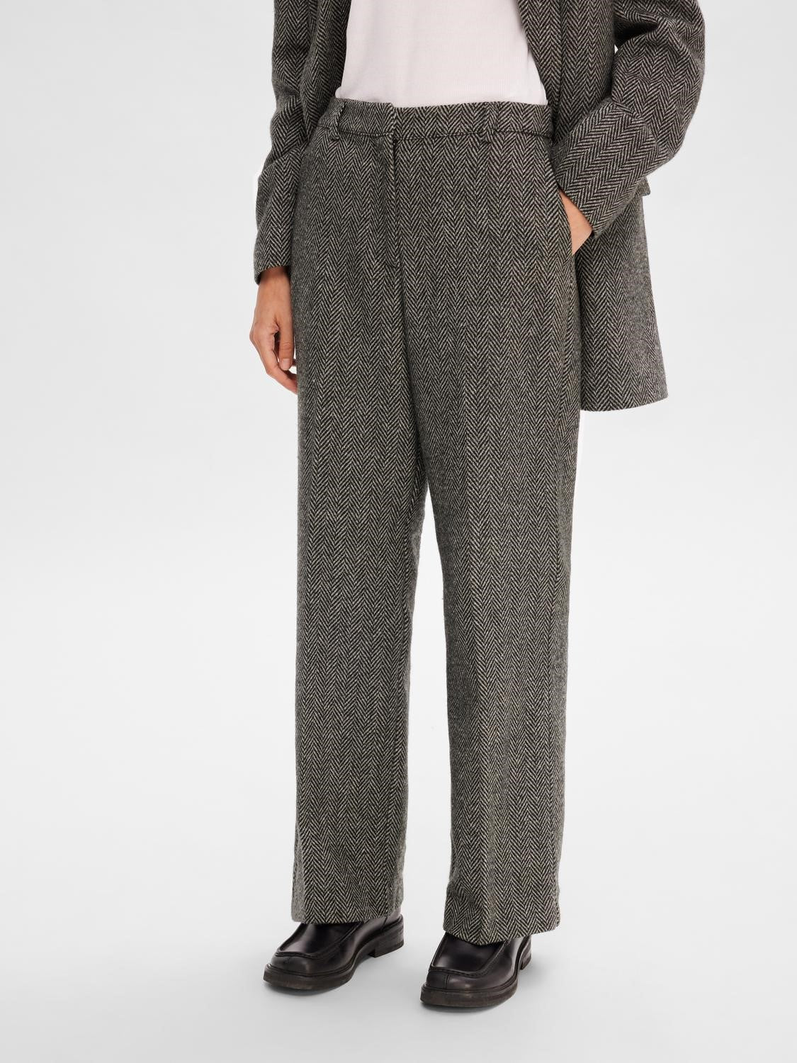 Hera HW Wide Pant - Dark Grey Melange Herringbone
