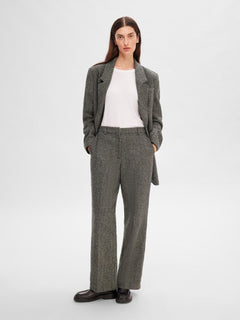 Hera HW Wide Pant - Dark Grey Melange Herringbone