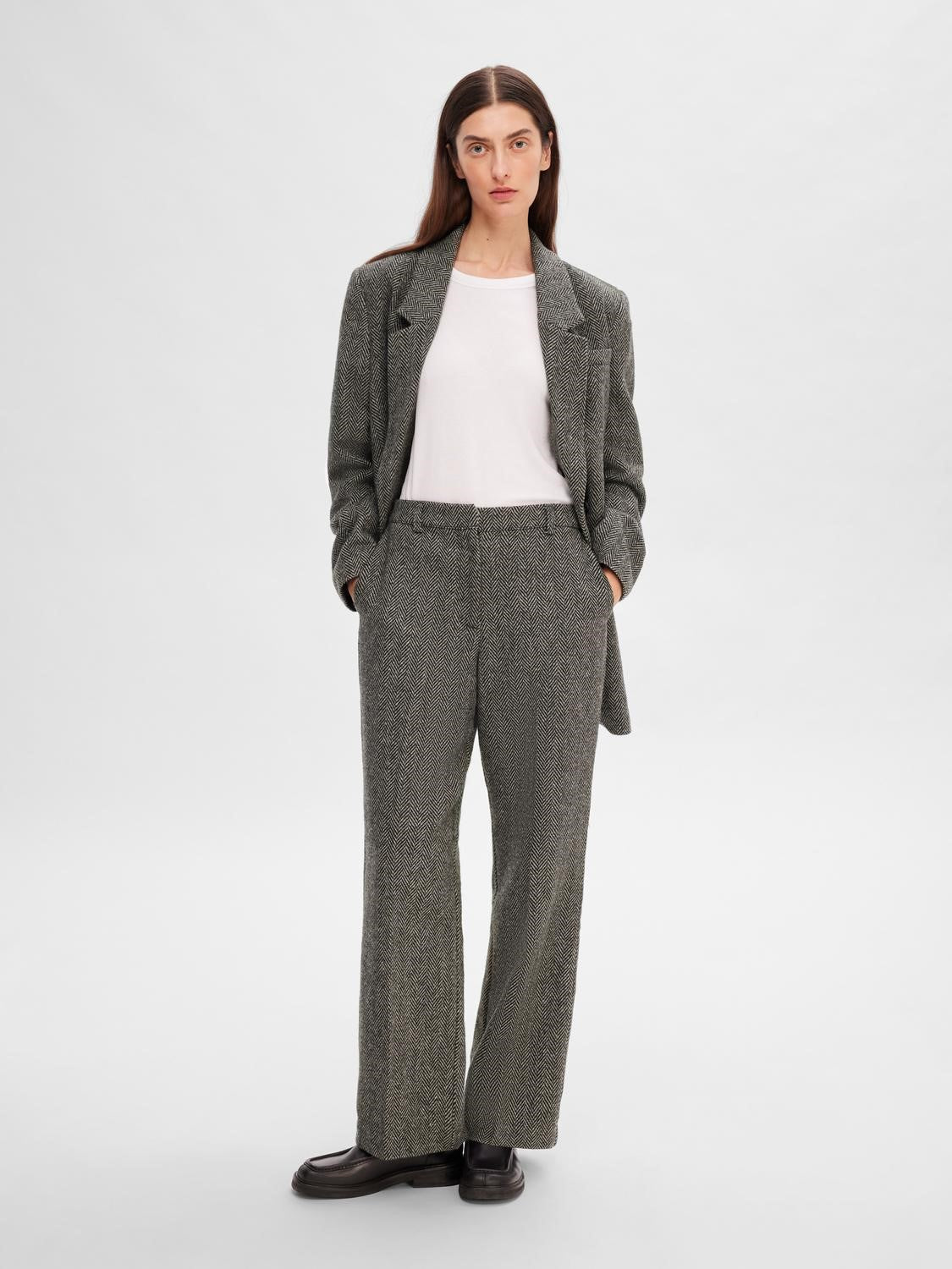 Hera HW Wide Pant - Dark Grey Melange Herringbone