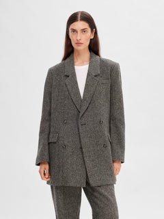 Hera LS Relaxed Blazer - Dark Grey Melange W/Herringbone