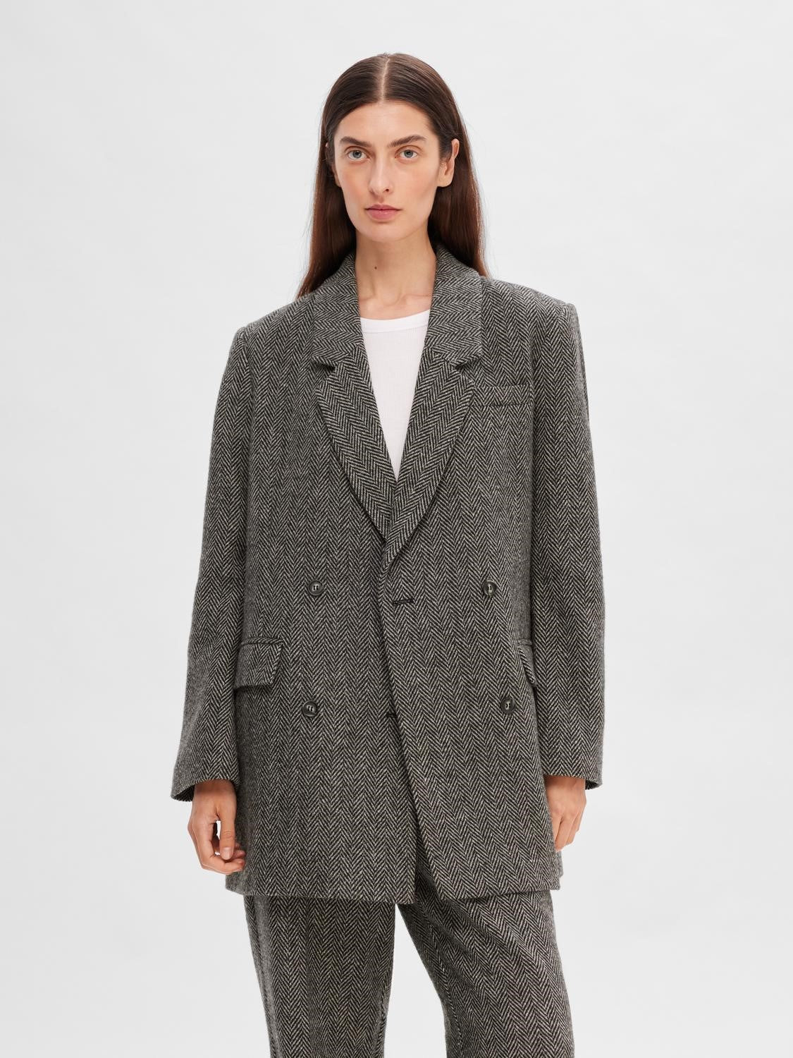 Hera LS Relaxed Blazer - Dark Grey Melange W/Herringbone