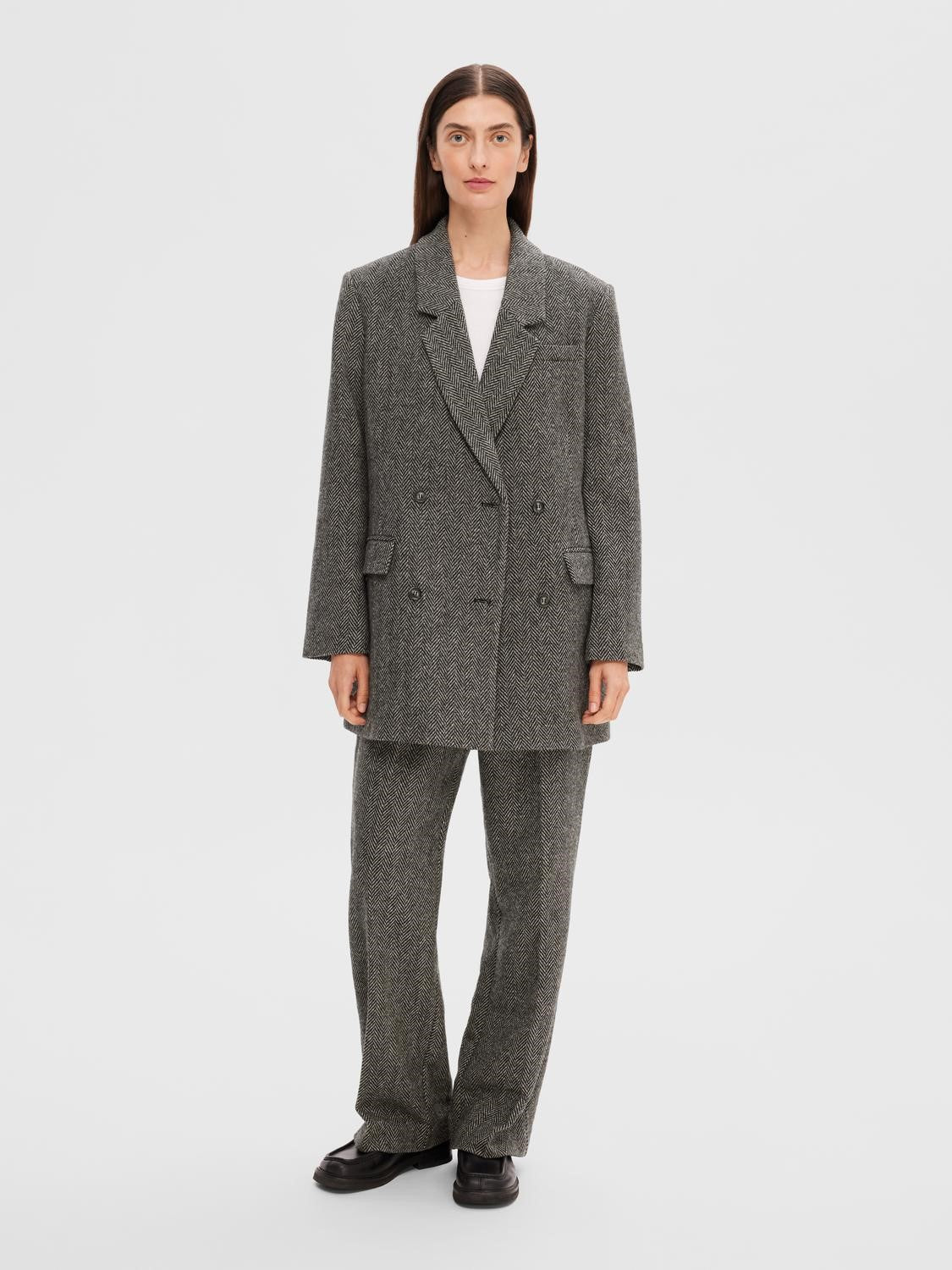 Hera LS Relaxed Blazer - Dark Grey Melange W/Herringbone