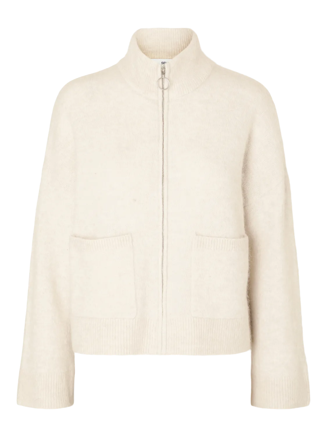 Sia Ras LS Knit Zipper Kofta - Birch Melange