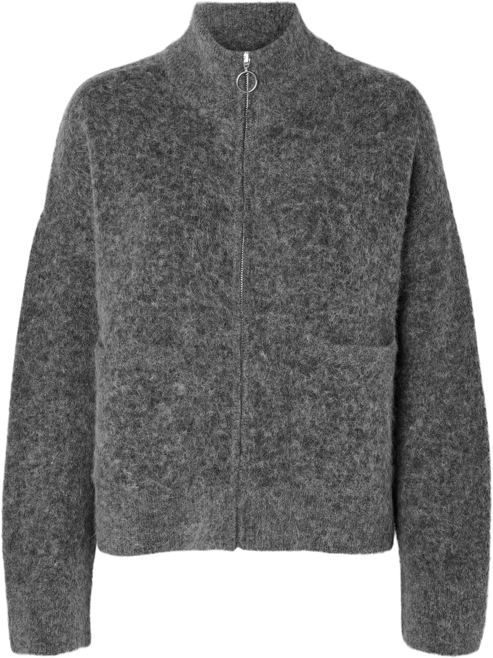 Sia Ras LS Knit Zipper Cardigan - Medium Grey Melange