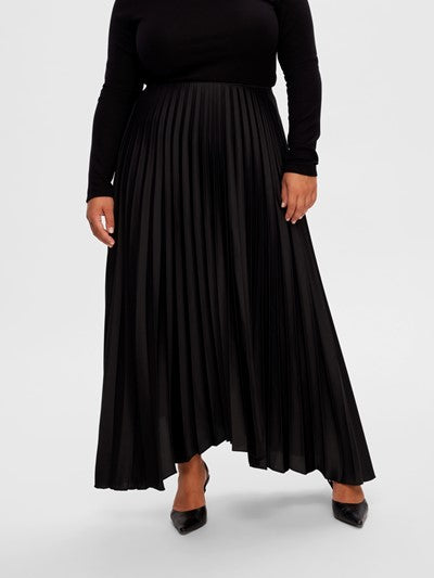 Tina Long Plisse Skirt B - Black