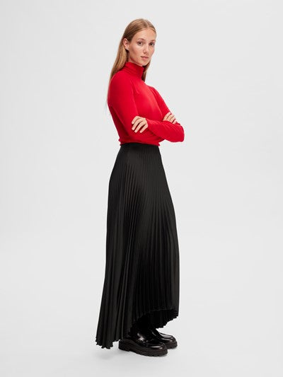 Tina Long Plisse Skirt B - Black