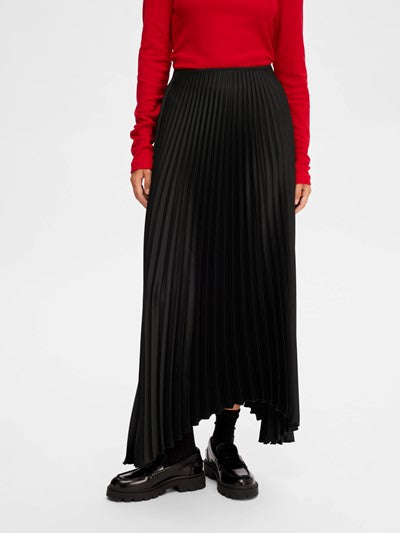 Tina Long Plisse Skirt B - Black