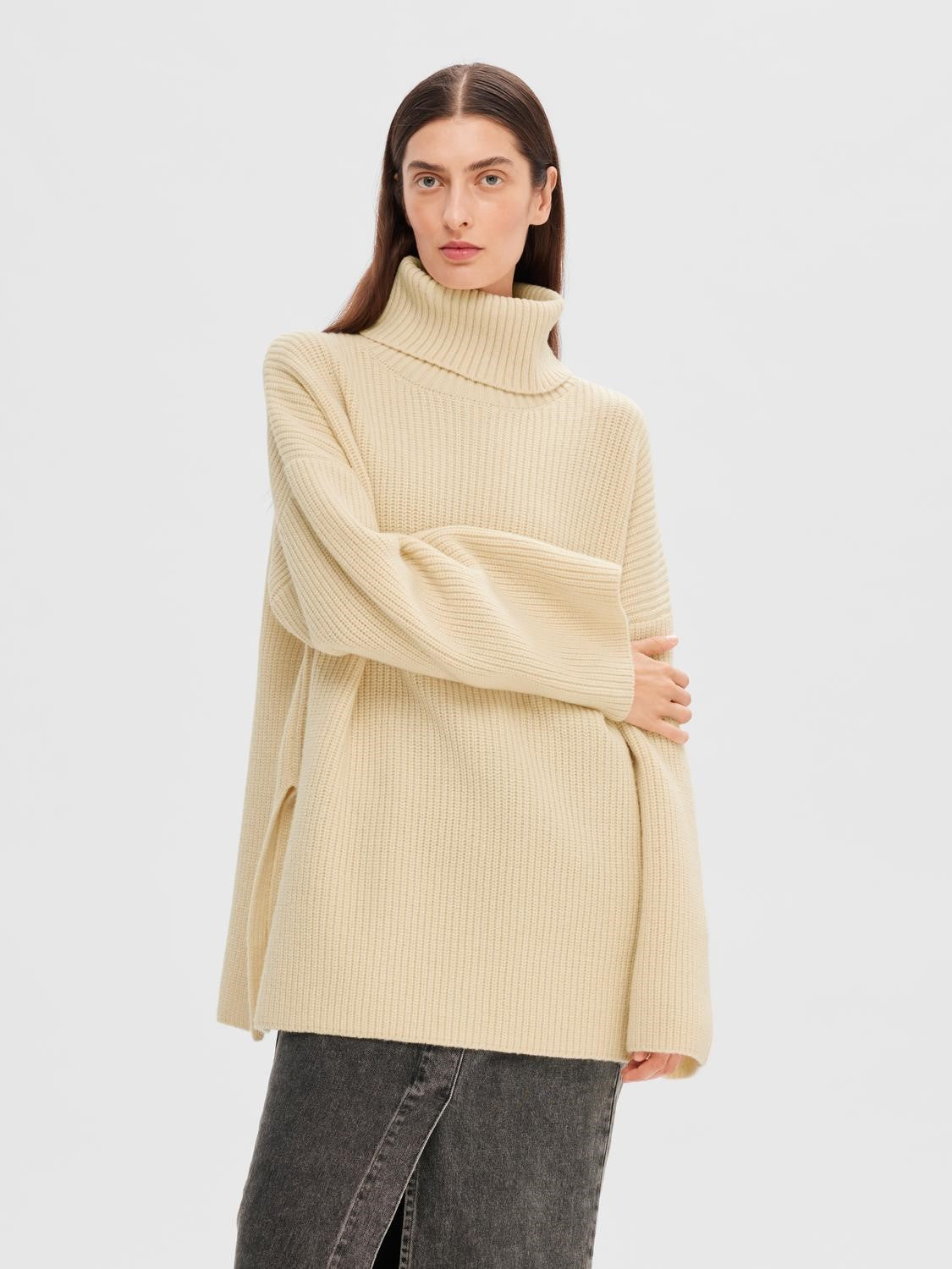 Mary LS Long Knit Roll Neck - Birch