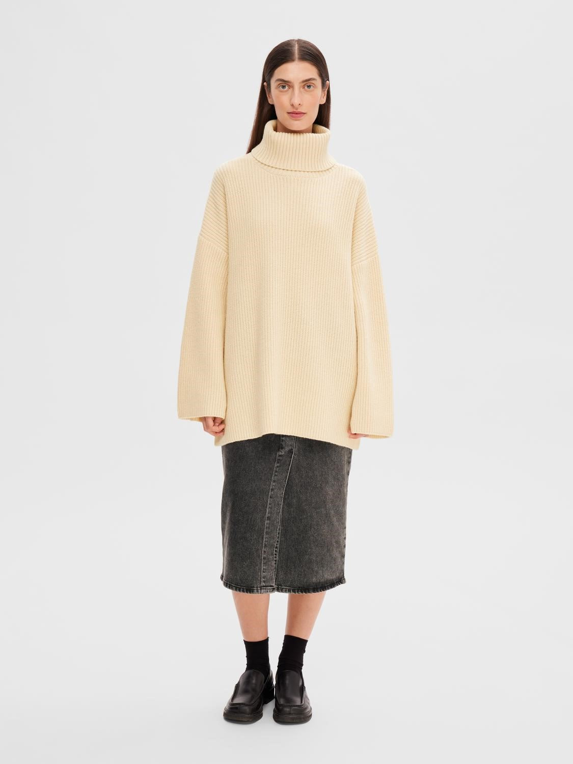 Mary LS Long Knit Roll Neck - Birch