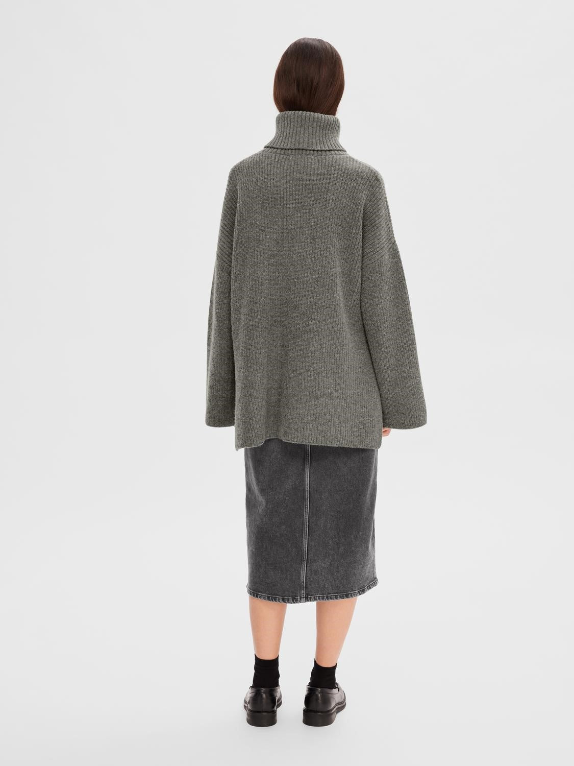 Mary LS Long Knit Roll Neck - Light Grey Melange