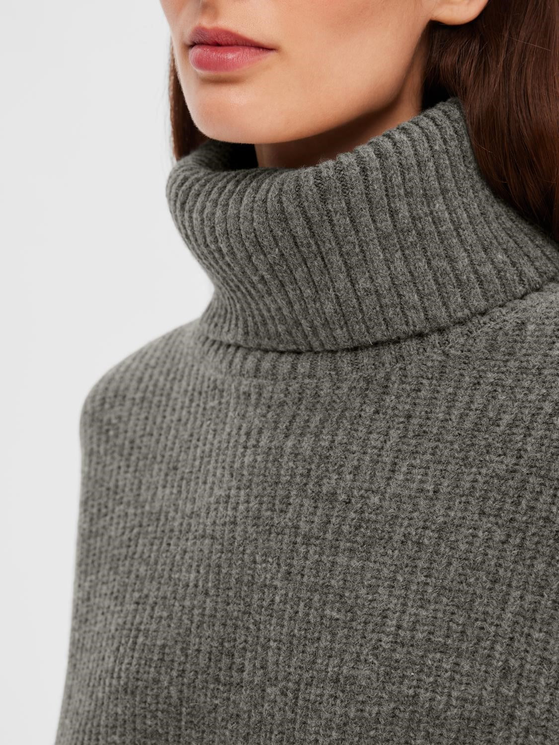 Mary LS Long Knit Roll Neck - Light Grey Melange
