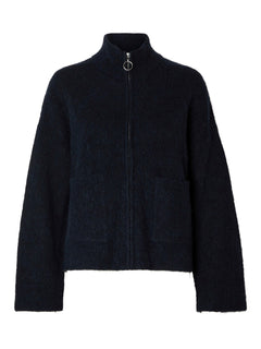 Sia Ls Knit Zipper Cardigan - Dark Sapphire Melange