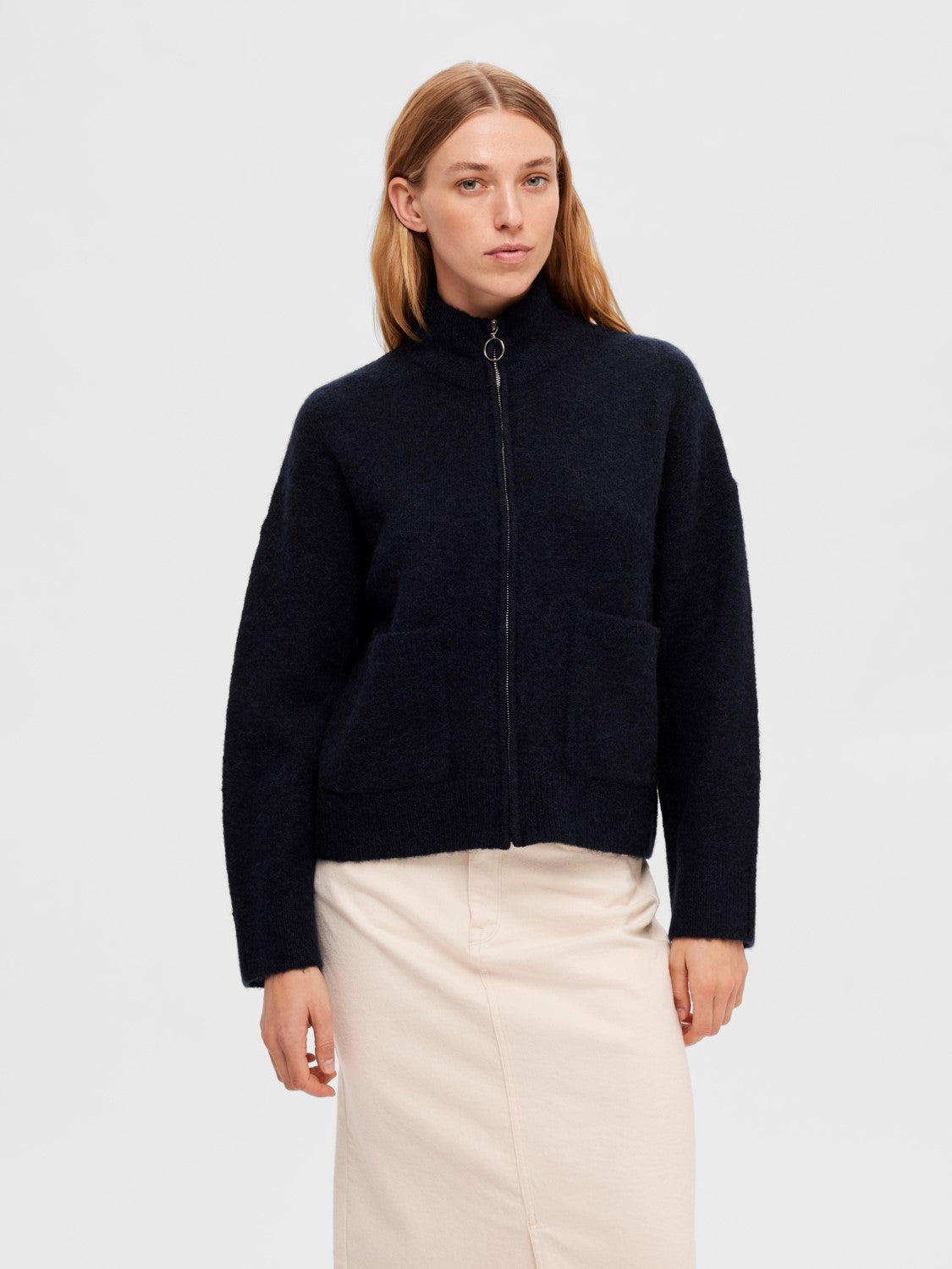 Sia Ls Knit Zipper Cardigan - Dark Sapphire Melange