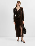 Tara LS Velvet Ankle Dress - Copper Brown