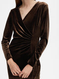 Tara LS Velvet Ankle Dress - Copper Brown