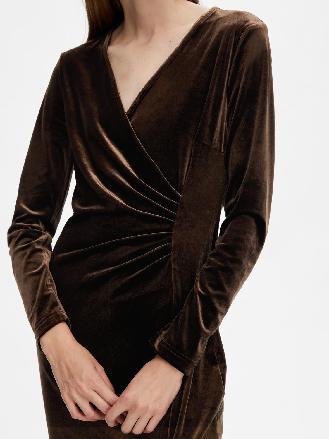 Tara LS Velvet Ankle Dress - Copper Brown