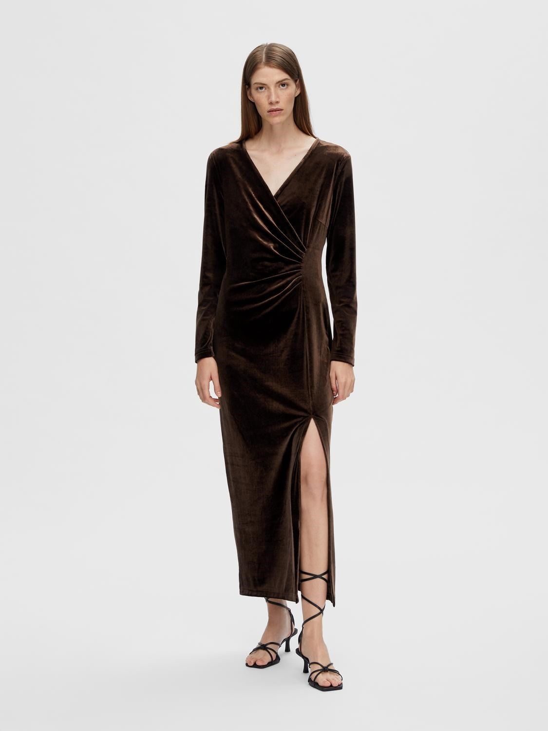 Tara LS Velvet Ankle Dress - Copper Brown