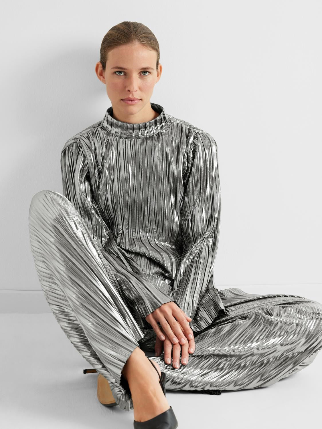 Naline Tinni HW Relaxed Pant - Silver