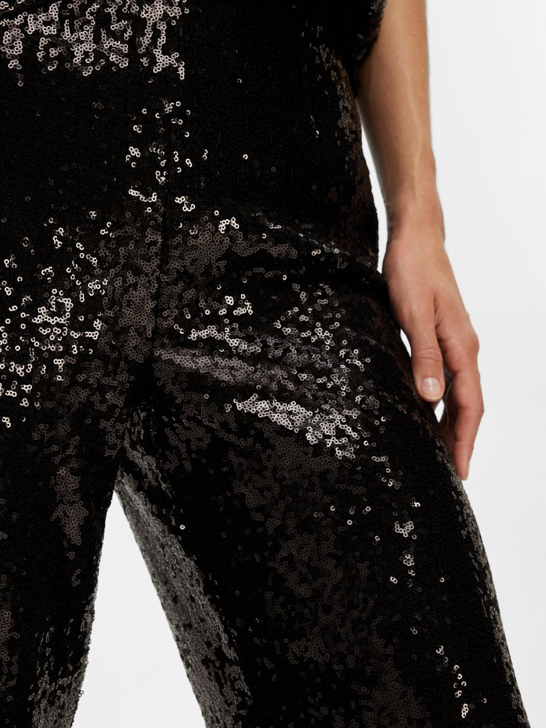 Alaia HW Long Sequins Pant - Black