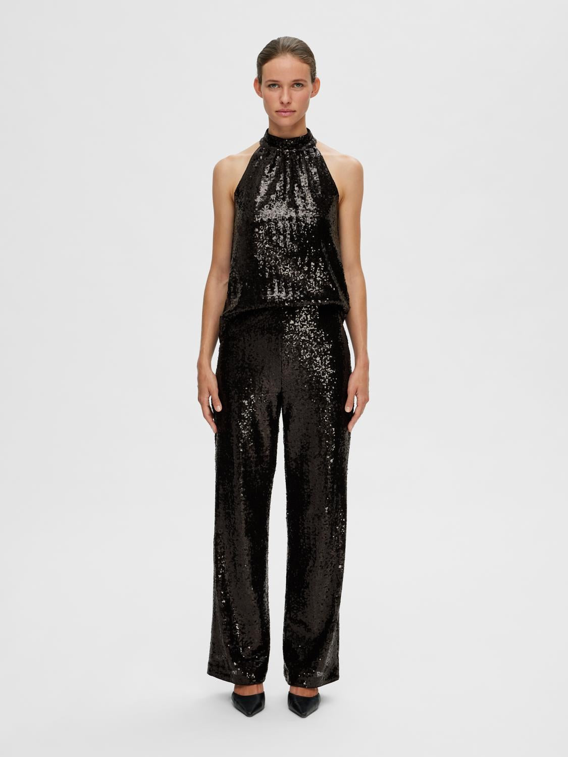Alaia HW Long Sequins Pant - Black