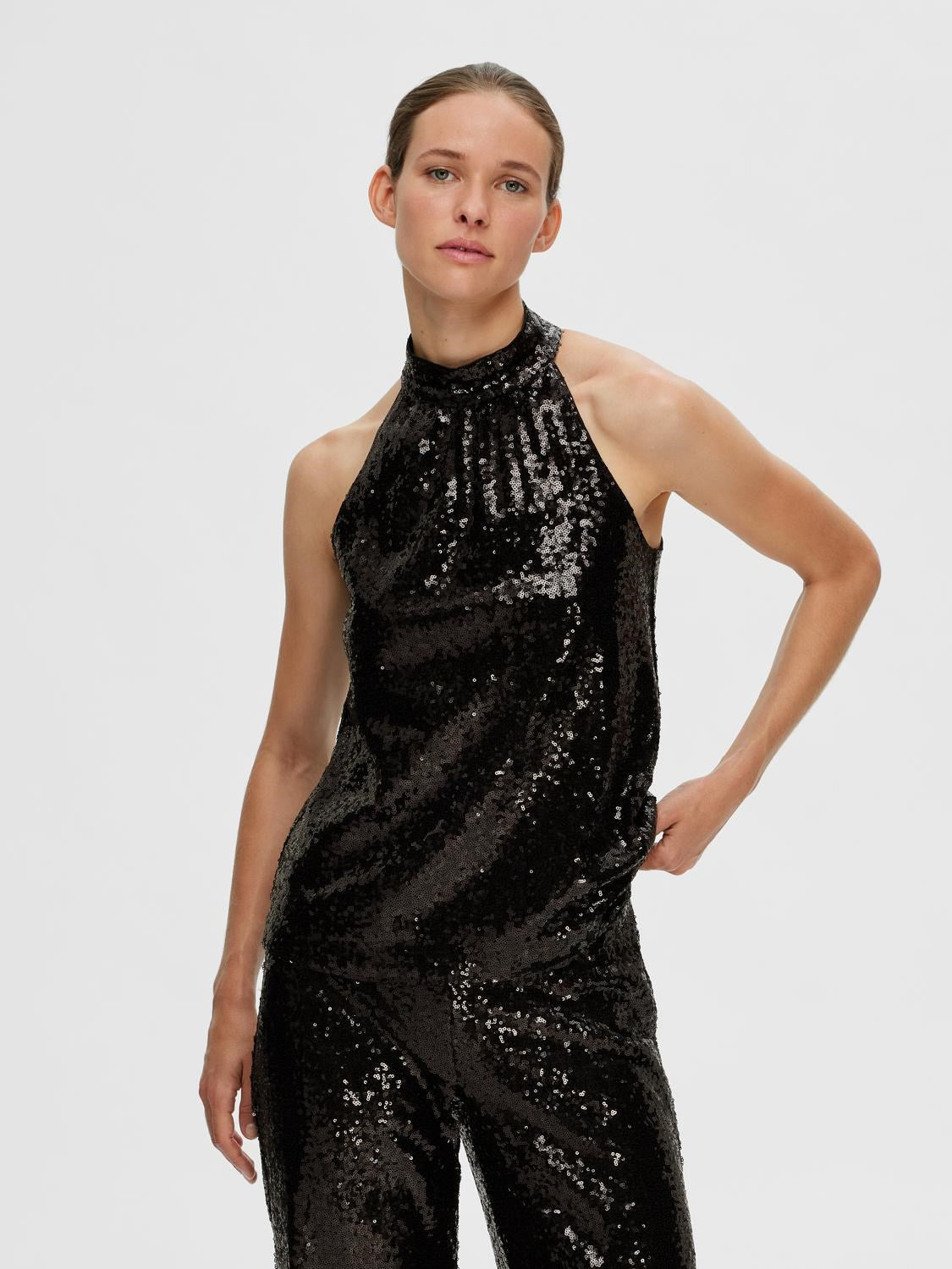 Alaia Halterneck Sequins Top - Black