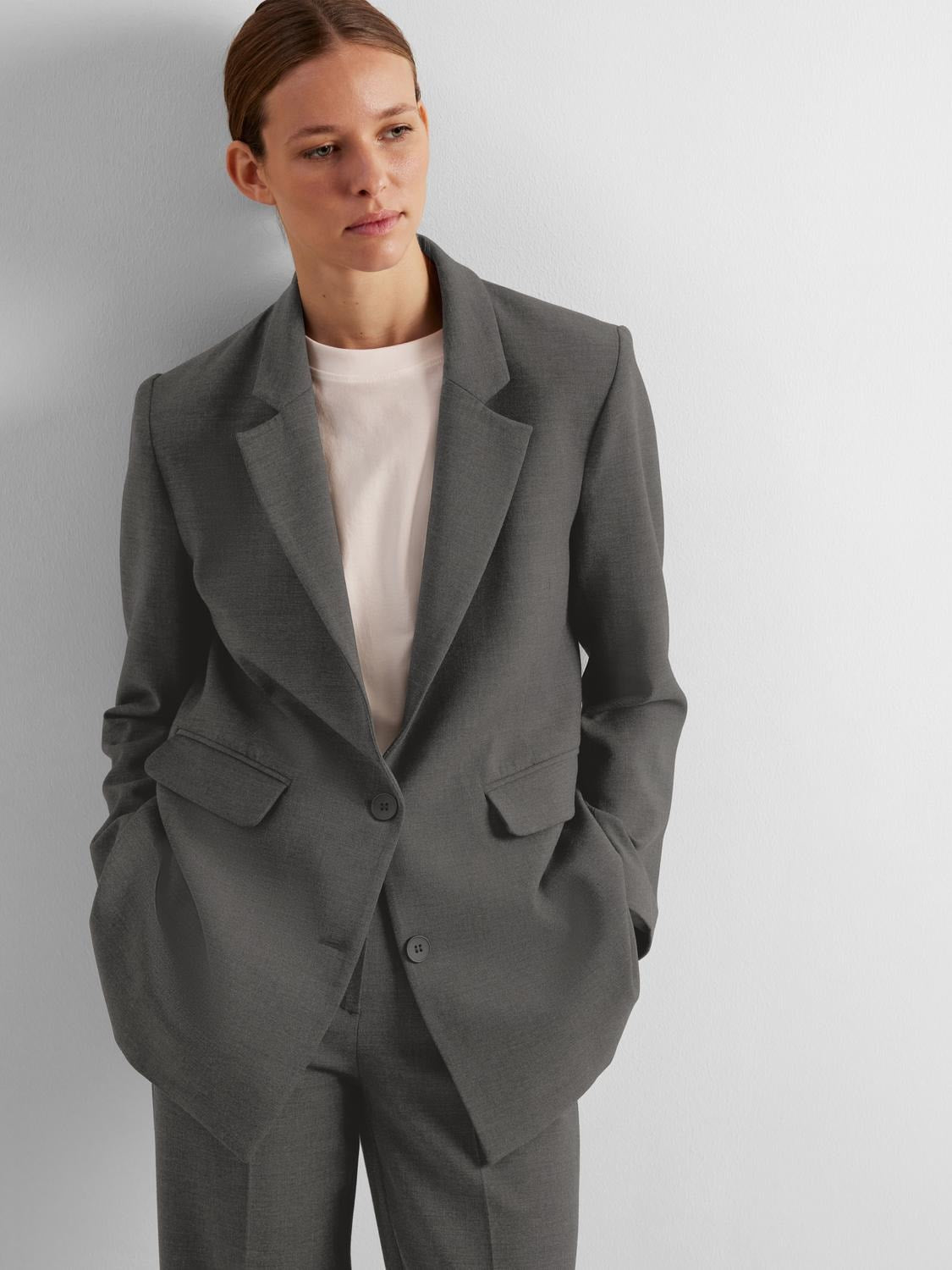 Rita Ls Relaxed Blazer - Dark Grey Melange