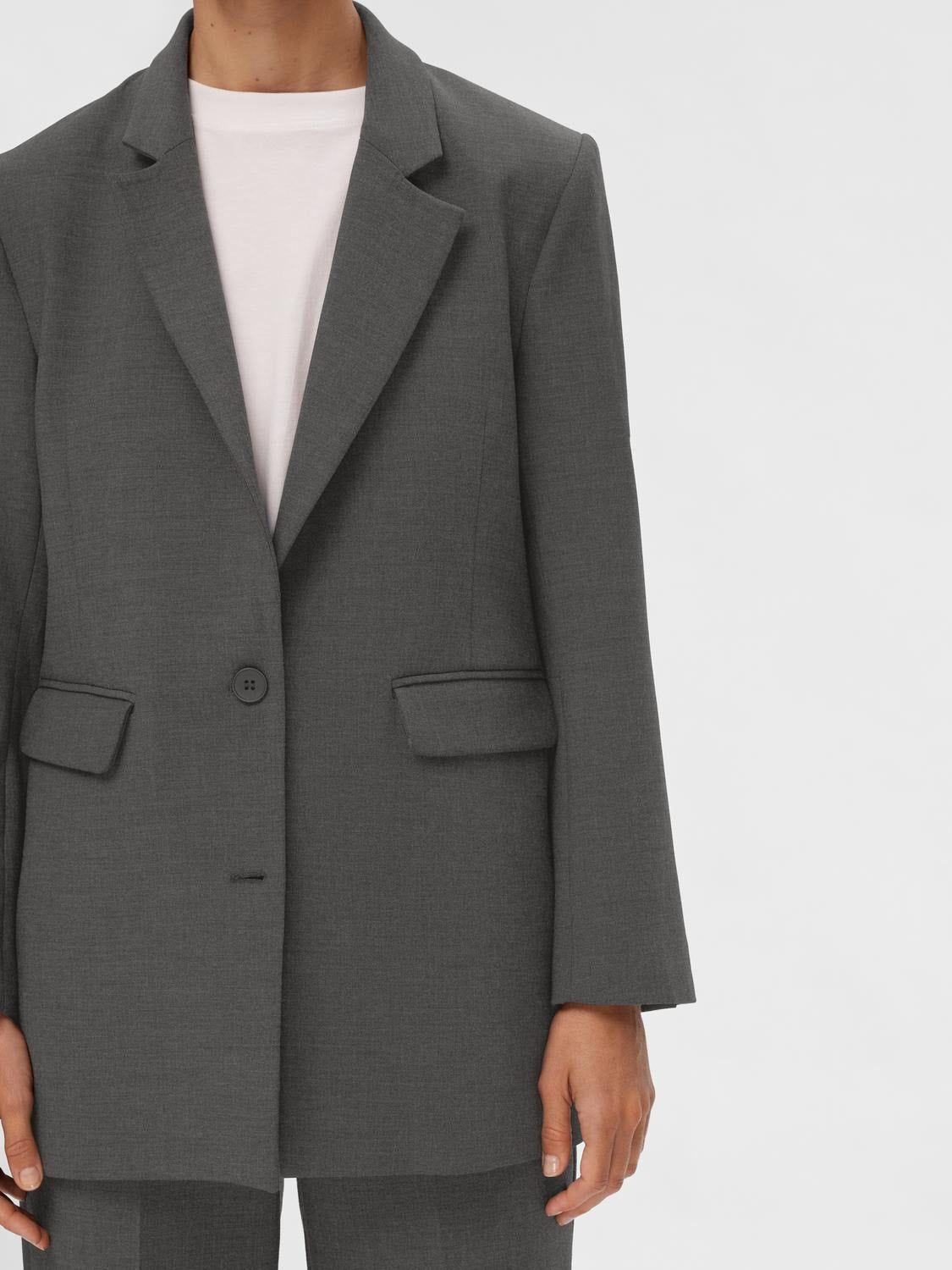 Rita Ls Relaxed Blazer - Dark Grey Melange