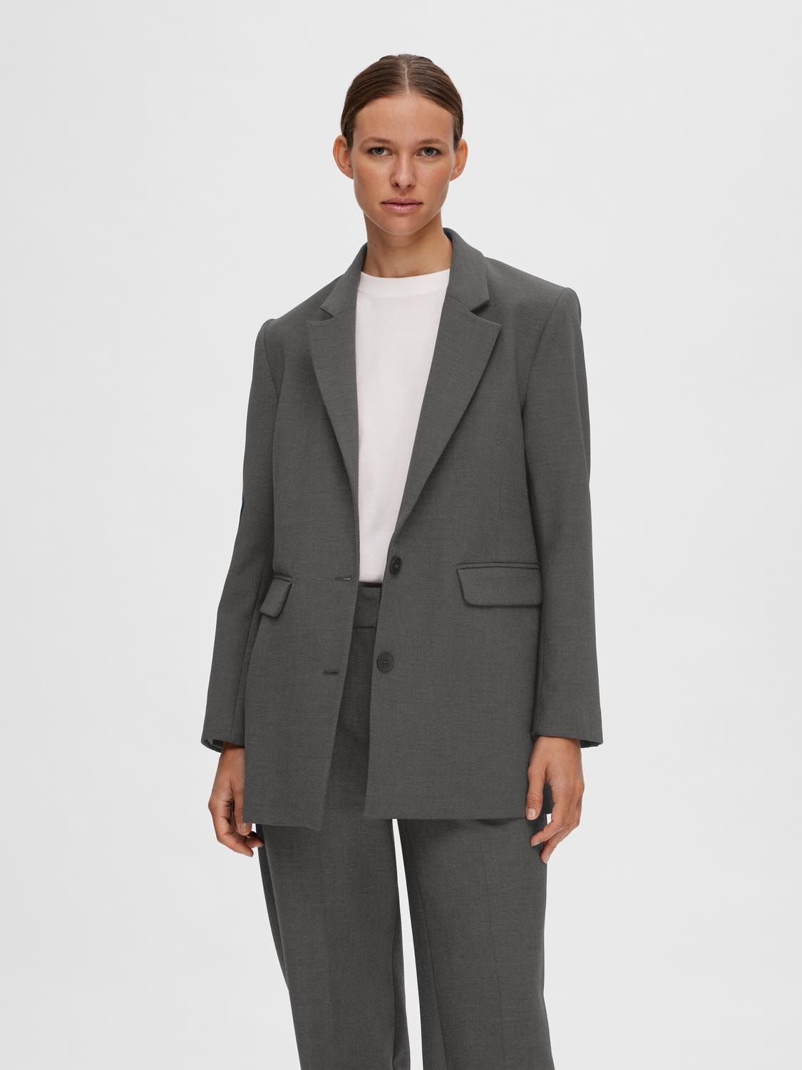 Rita Ls Relaxed Blazer - Dark Grey Melange