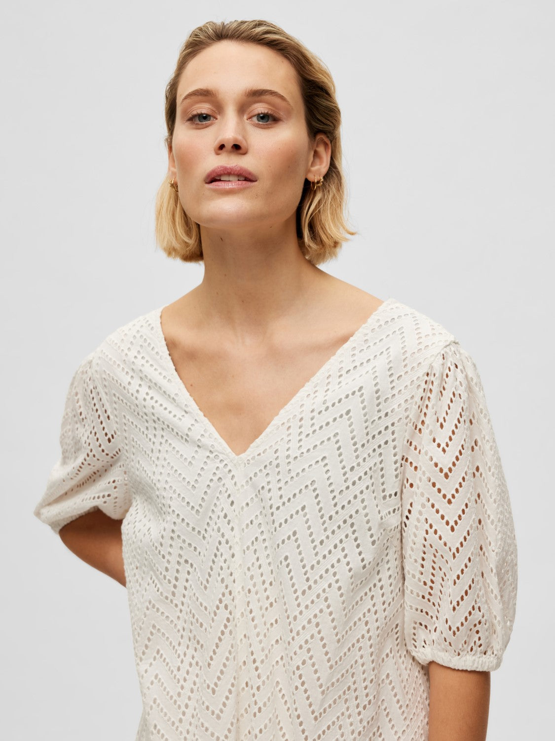 Ellen 2/4 Short Embroidery Dress Camp - Bright White