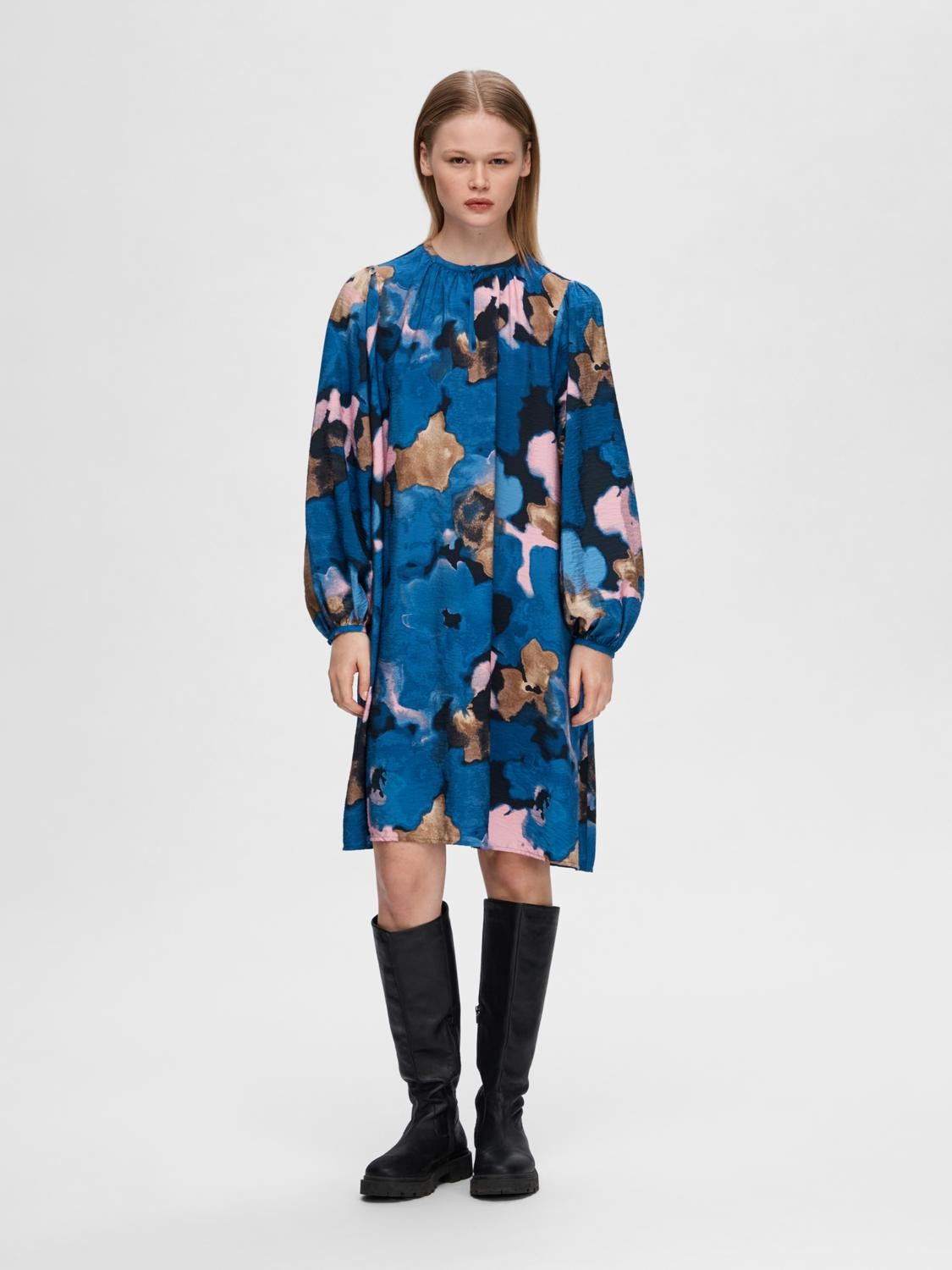 Mariette Ls Aop Short Dress - Dark Sapphire Aop