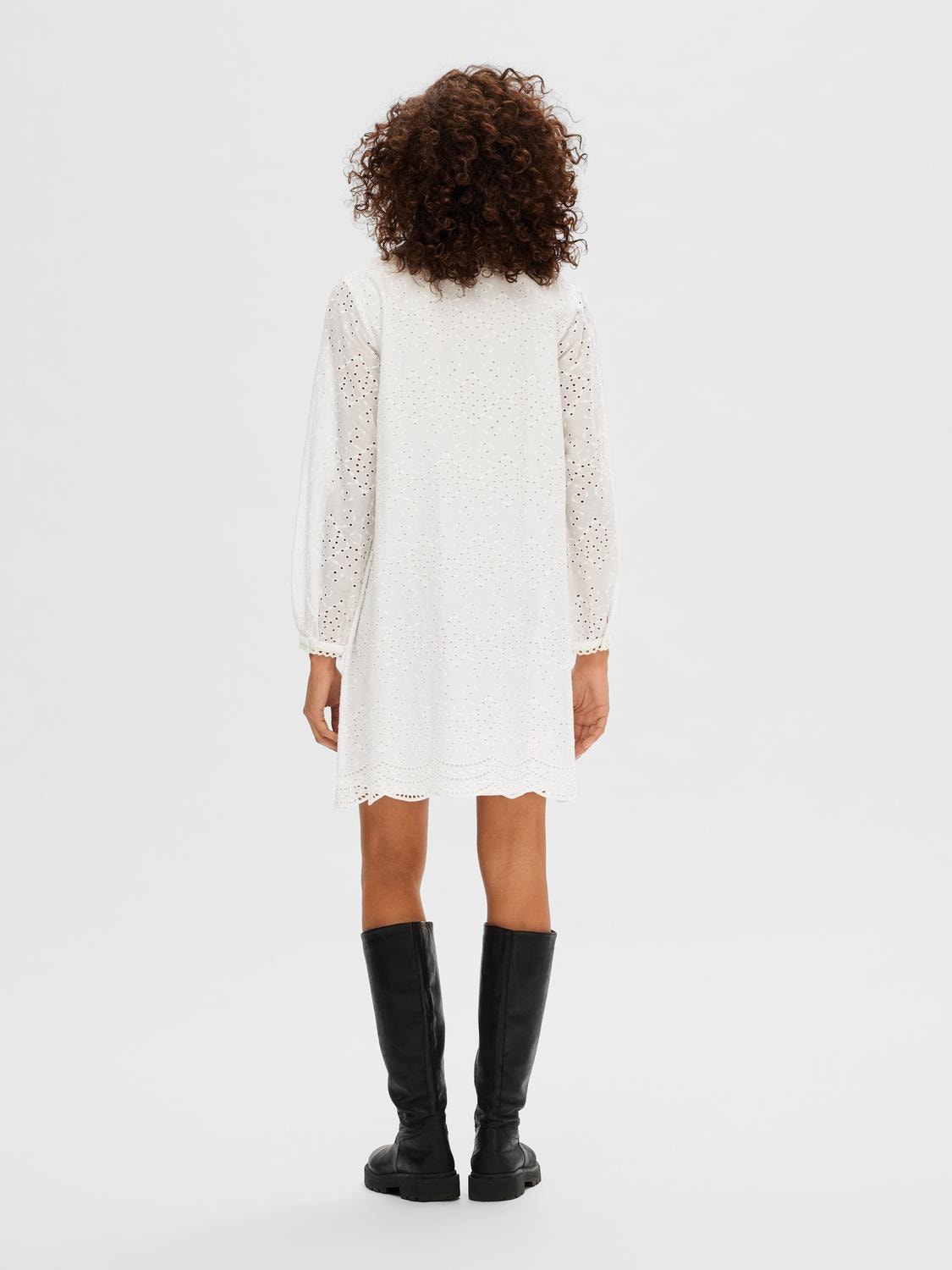 Selected Femme Tatiana Ls Short Embr Dress - Bright White