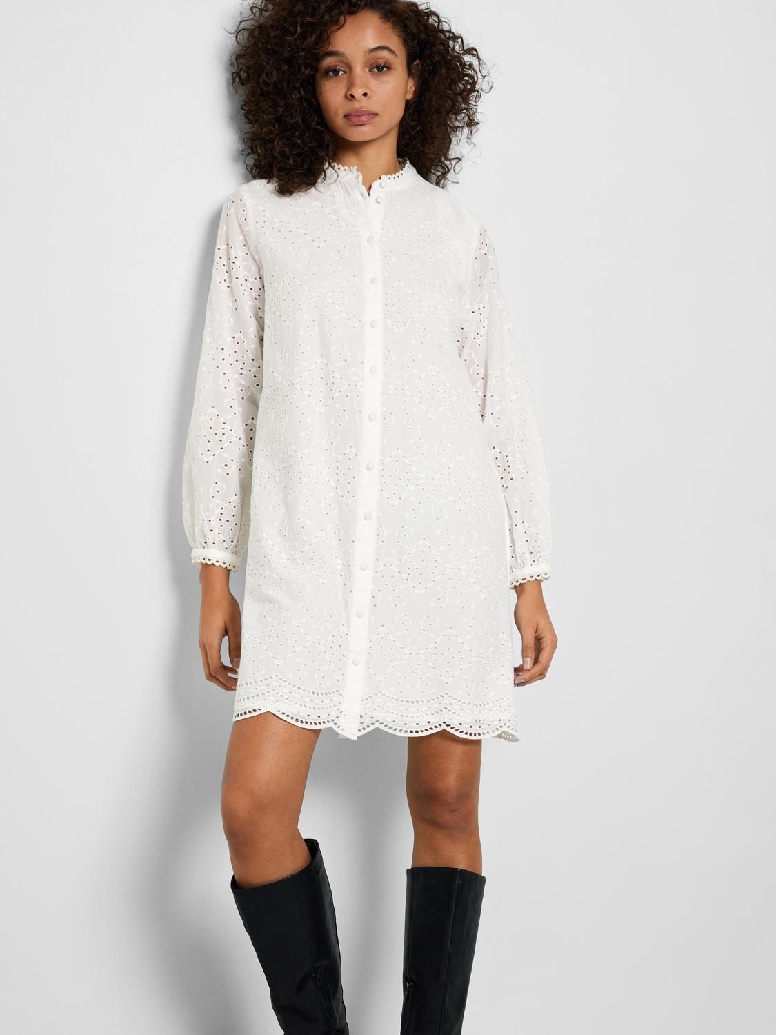 Selected Femme Tatiana Ls Short Embr Dress - Bright White