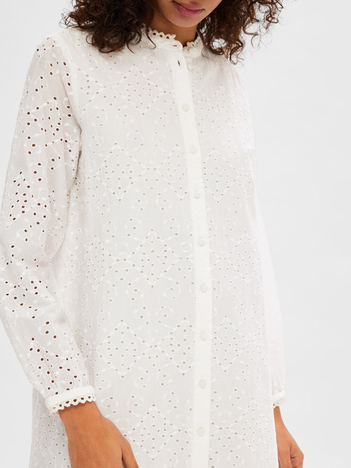 Selected Femme Tatiana Ls Short Embr Dress - Bright White
