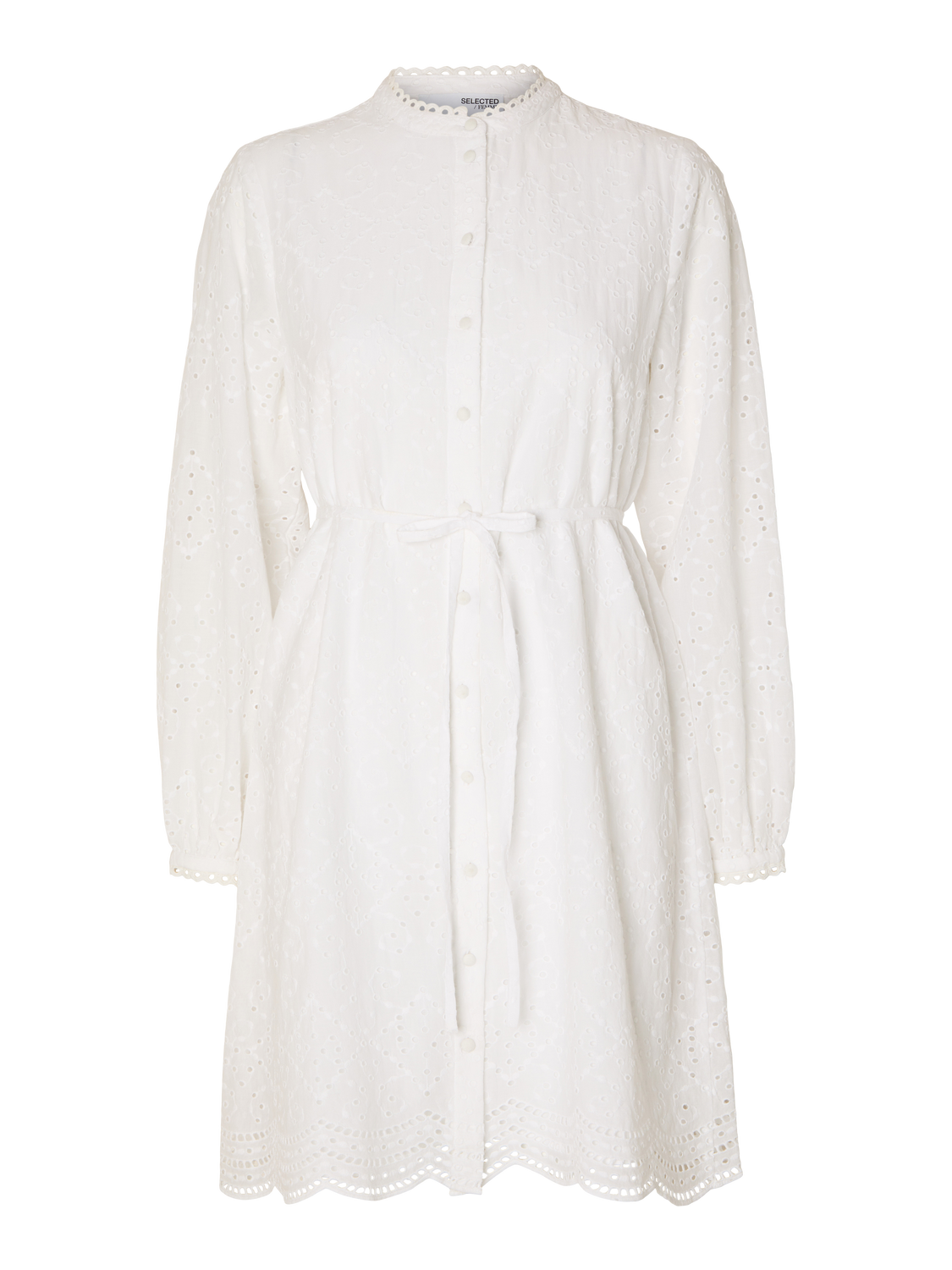 Selected Femme Tatiana Ls Short Embr Dress - Bright White