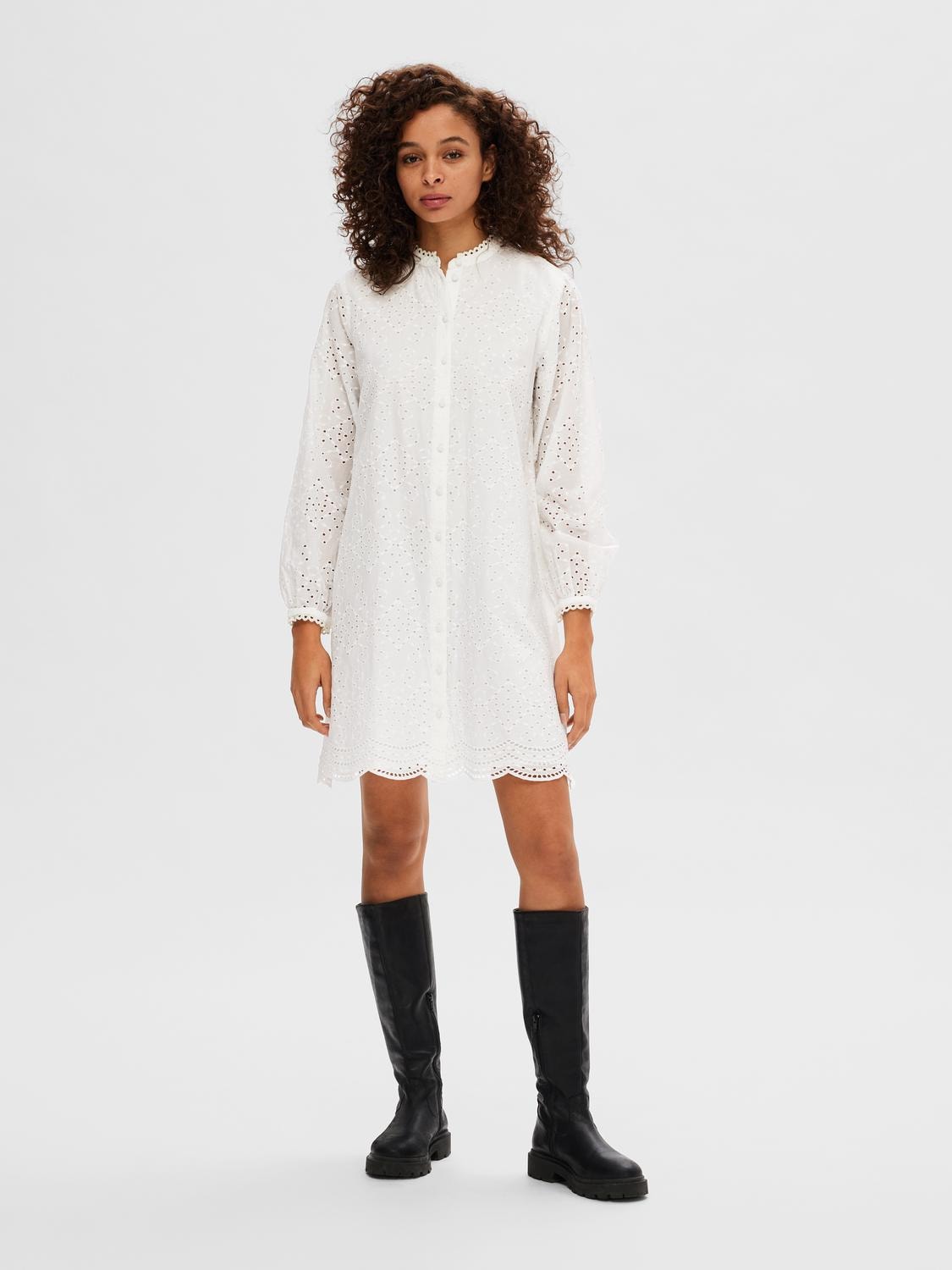 Selected Femme Tatiana Ls Short Embr Dress - Bright White