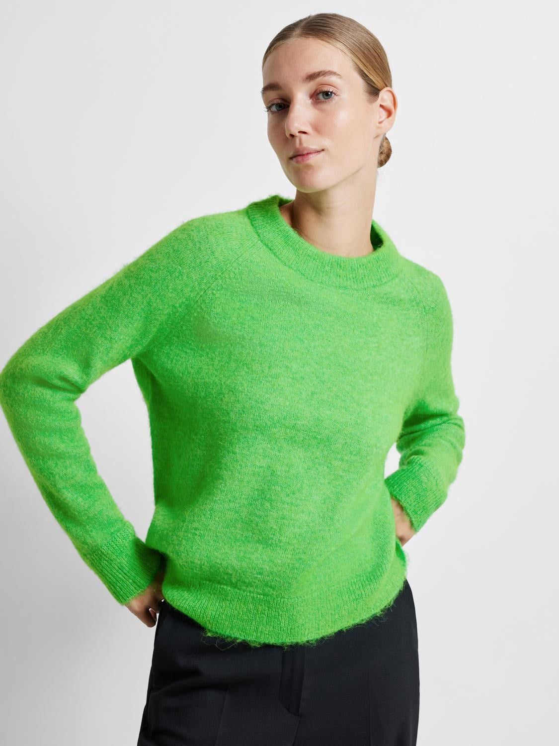 Lulu Ls Knit O-Neck - Classic Green Melange