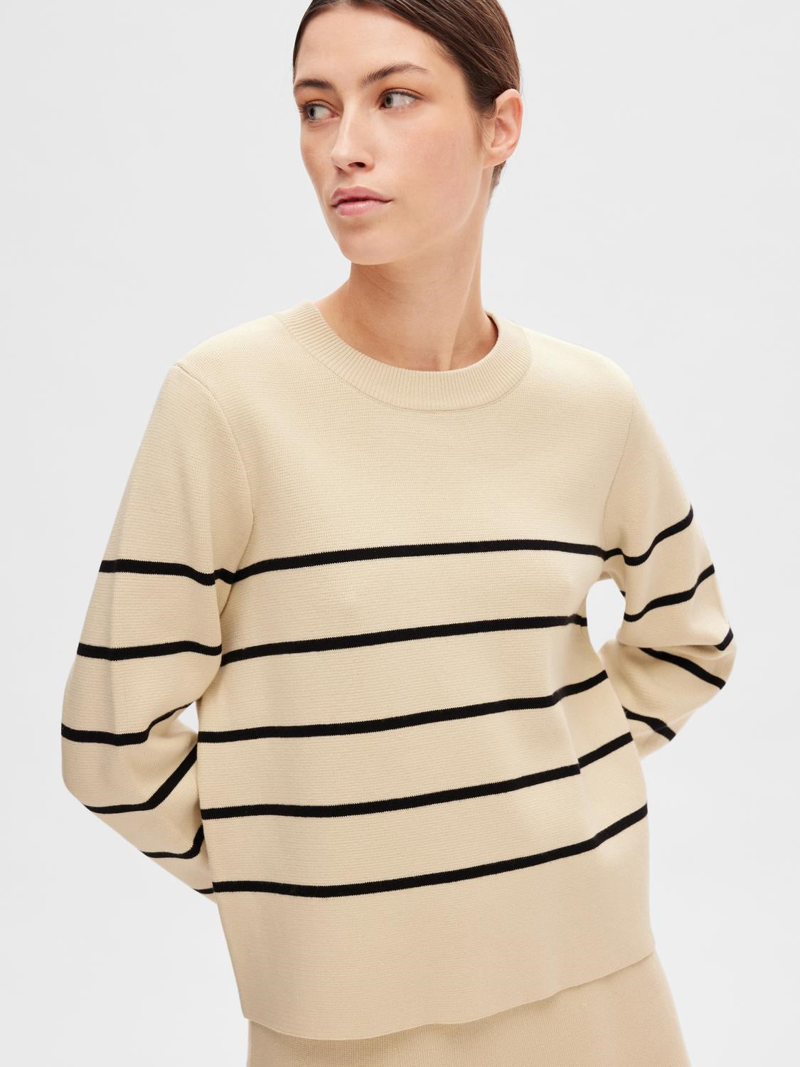 Liva Ls Knit O-Neck - Birch/Black