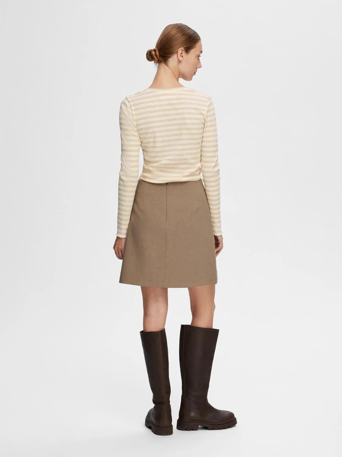 Anna LS Crew Neck Tee - Oatmeal W Snow White Stripes