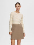 Anna LS Crew Neck Tee - Oatmeal W Snow White Stripes