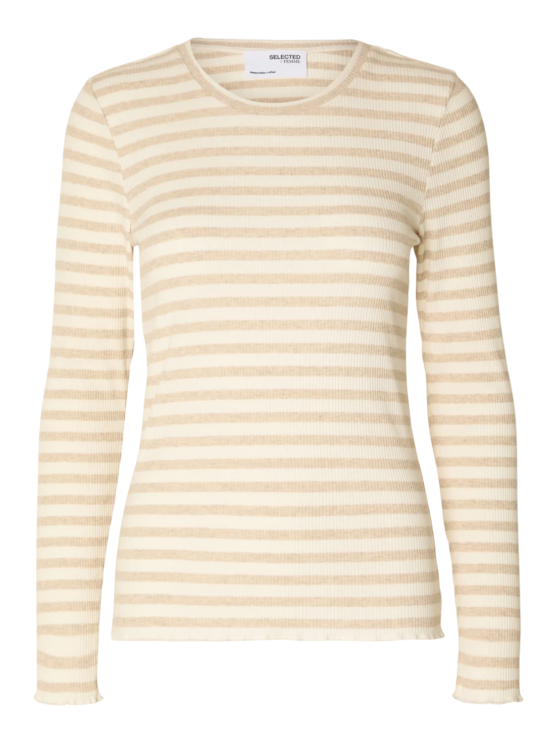 Anna LS Crew Neck Tee - Oatmeal W Snow White Stripes