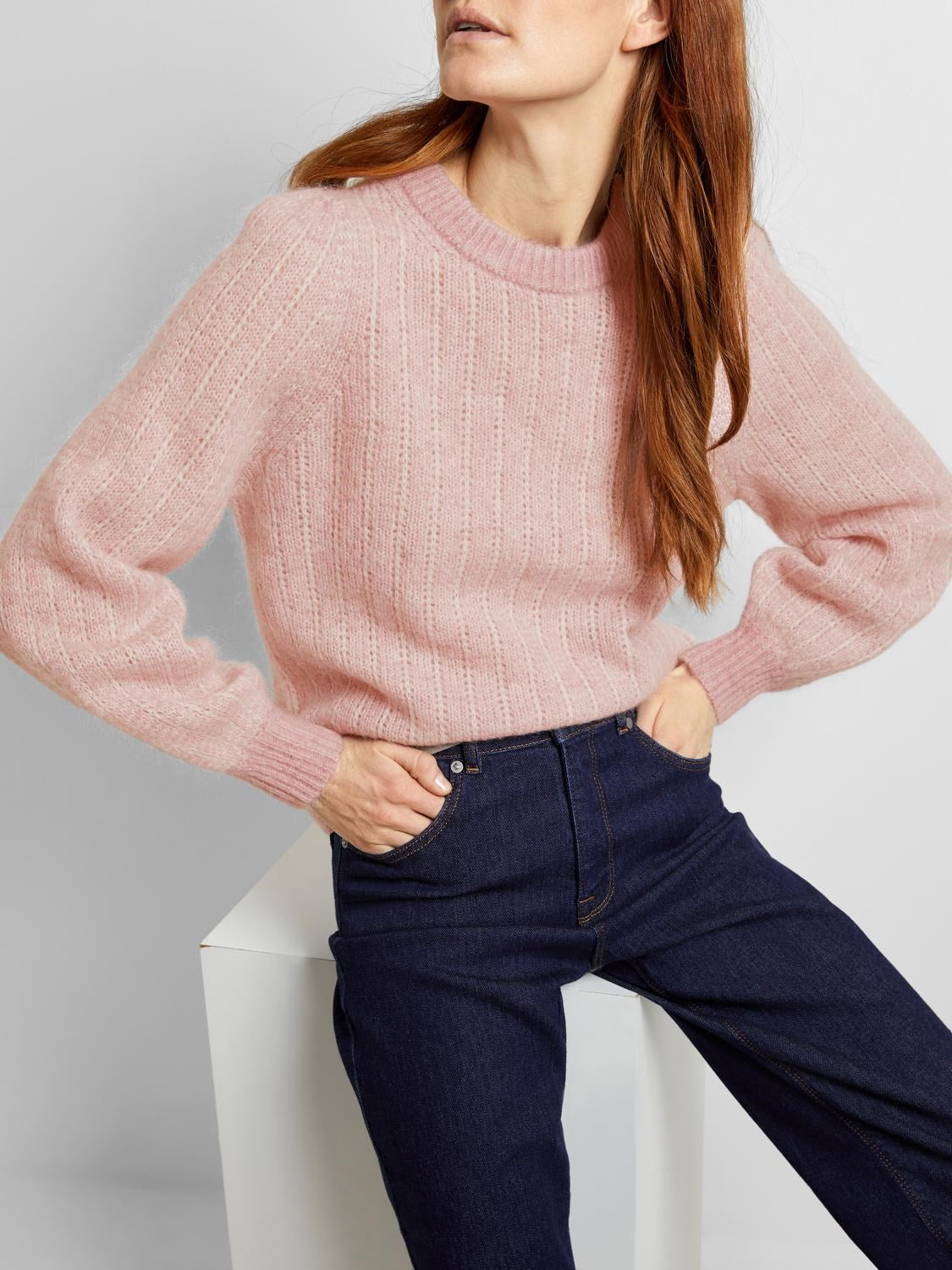 Mejse Ls Knit O-Neck - Pink Nectar Birch