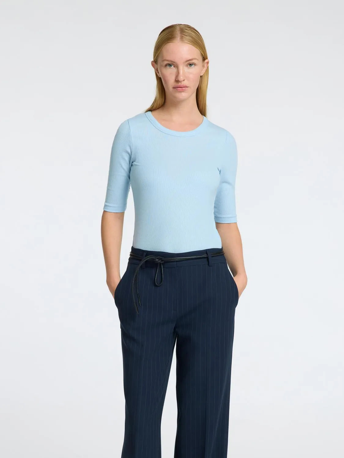 Dianna 2/4 O-Neck Top Noos - Cashmere Blue