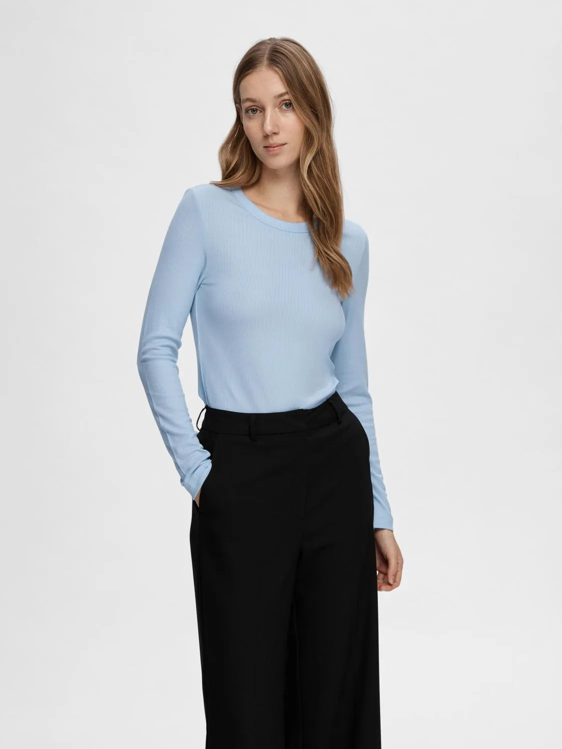 Dianna LS O-Neck Topp - Cashmere Blue