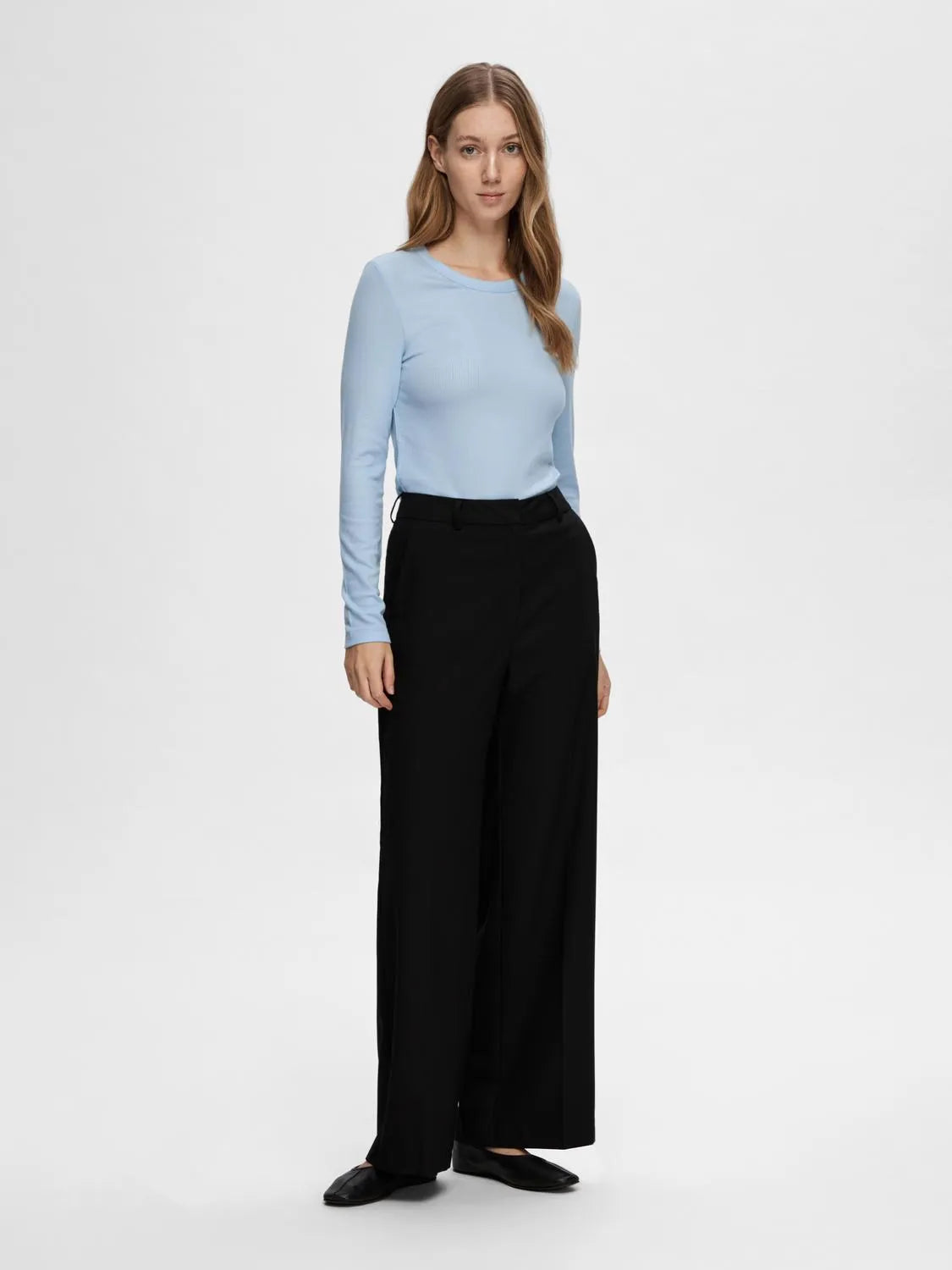 Dianna LS O-Neck Topp - Cashmere Blue